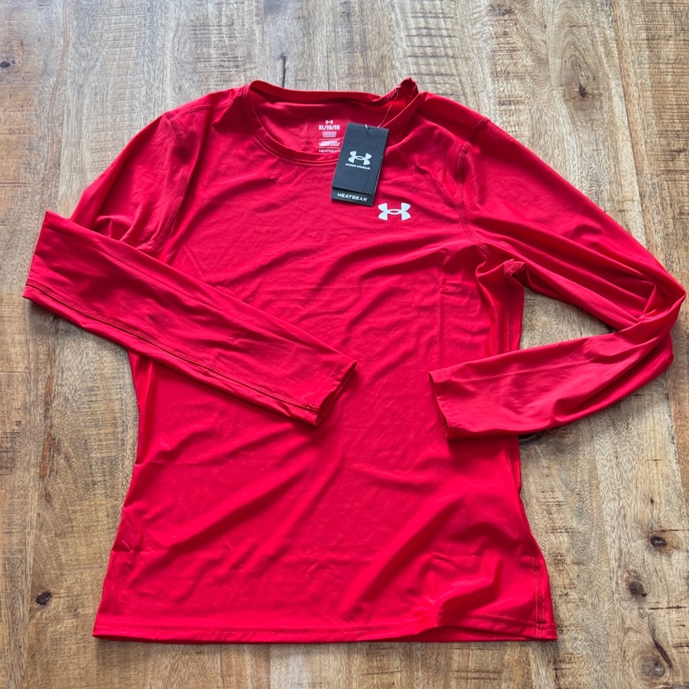 Under Armour Women's Bright Red Long Sleeve HEAT GEAR compression Tee shirt